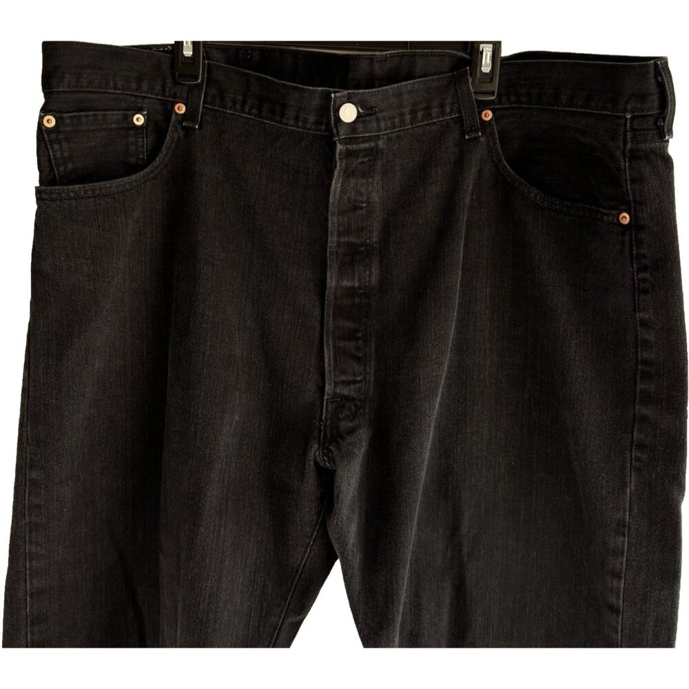 Levis 501XX Mens Jeans 46 Button Fly Black Denim Straight Leg Classic Fit Hemmed - Picture 2 of 10
